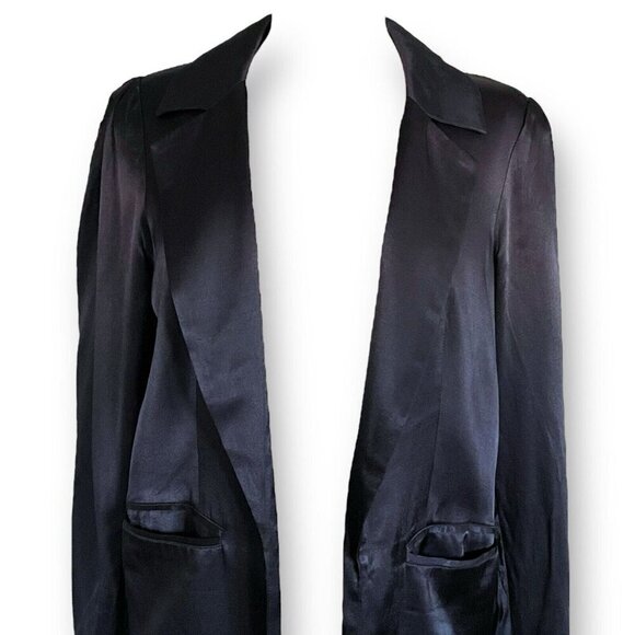 Fame and Partners x Free People Womens Axel Blazer Sz 0 Black Satin Oversized - Picture 5 of 11